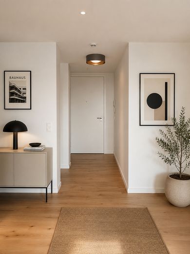 Elegante 4-kamer-eigenaarswoning in de Grand Tower – exclusief wonen boven de daken van Frankfurt – Diele mit Möbel KI