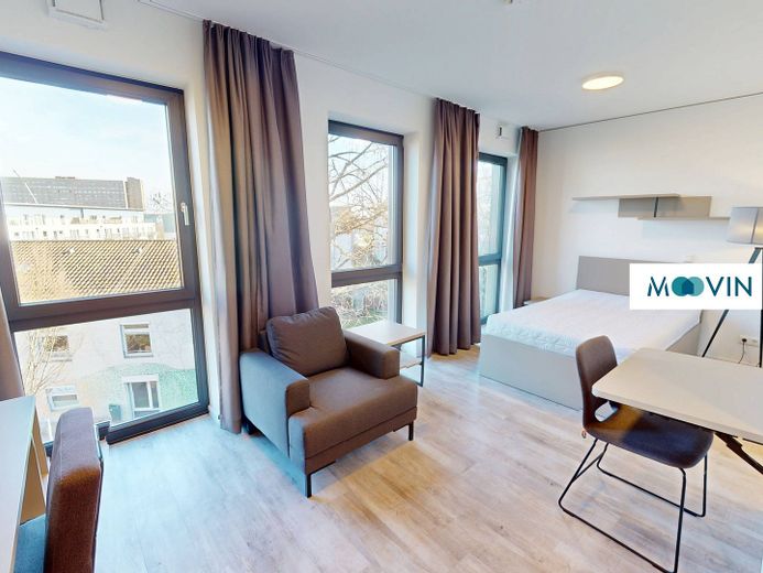 Möbliertes Smart-Apartment mit EBK, ALL-IN-MIETE, UVM. am Rheinufer - URBAN BASE – Ansicht I: Wohnbereich