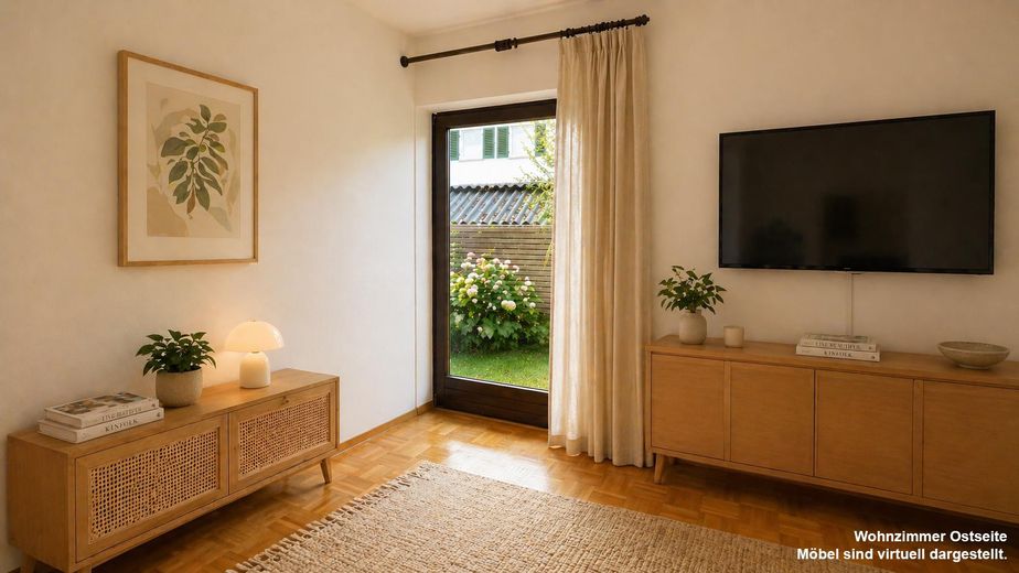 Accogliente abitazione di proprietà a Reutlingen: appartamento al piano terra di 3 locali con terrazza – Wohnzimmer