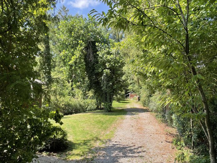Paradies in Alleinlage – Gartenblick von Einfahrt