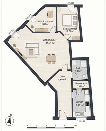 Lichtdurchflutete 3-Zimmer-Wohnung im Herzen von Frechen | provisionsfrei – Grundriss