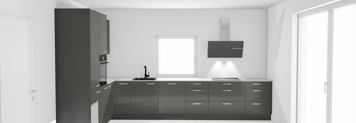 Primera ocupación: 2× vivienda de 2 habitaciones con ascensor - a elegir con jardín de 100 m² o balcón orientado al sur – Küchenansicht Wohnraum