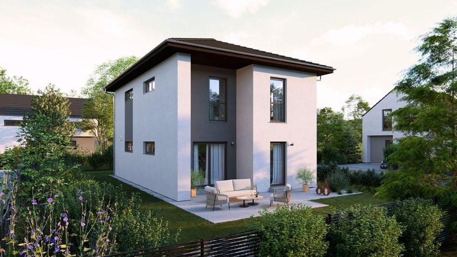 ARCHITEKTUR MIT WEITBLICK – Ansicht Garten Walmdach