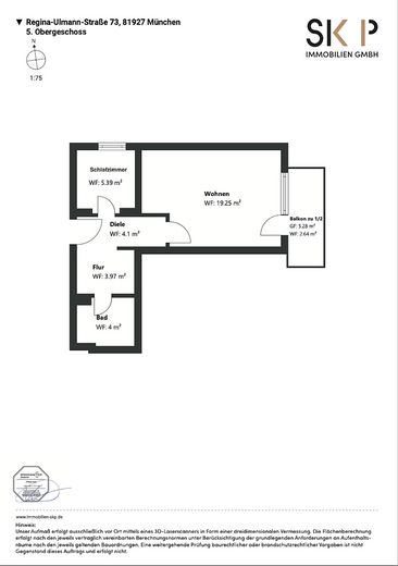 Entrate subito e sentitevi a vostro agio: appartamento ristrutturato di 1,5 locali con balcone a Bogenhausen – Der Grundriss