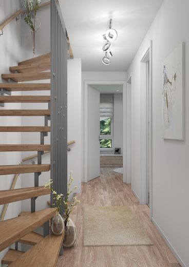 Modernes KfW-40-QNG-Massivhaus mit Garten – Top-Lage in Saulheim, PV & Wärmepumpe inklusive – Flur 1.OG