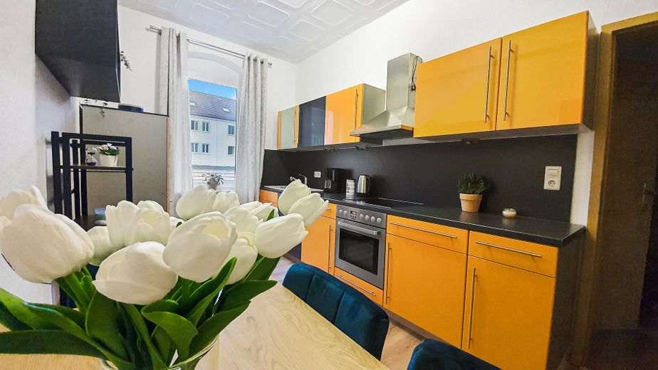 Ekskluzywny apartament w stylu retro! All-inclusive z kuchnią, Wi-Fi i pełnym wyposażeniem! – Küche
