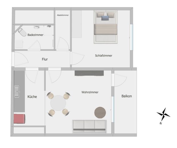 Grundriss mit Beispiel-Möbeln