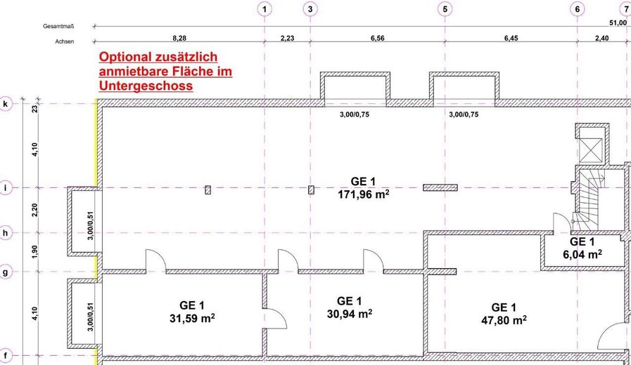 Flexible Gewerbefläche mit 1.050 m², 35 Stellplätzen – Ideal für Fitness, Gesundheit, Einzelhandel – Grundriss UG (Optional)