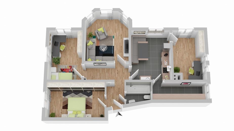 Schöne vier Zimmer Altbauwohnung – Draufsicht
