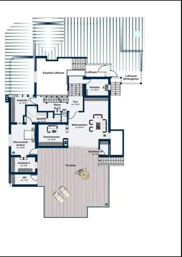 Wohn-/Kamin-, Schlafzimmer