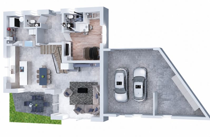 Esclusiva casa unifamiliare KFW 40+ con appartamento indipendente e ampio giardino – Grundriss EG