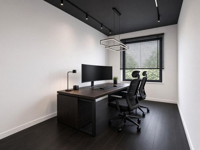 Bungalow de arquitecto con piscina cubierta en Limburgerhof – Arbeitszimmer KI