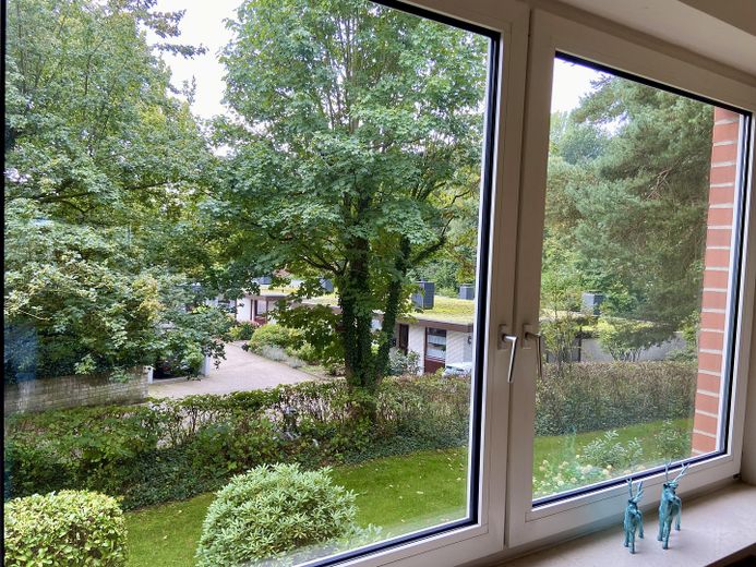 إطلالة على المساحات الخضراء عند غابة المدينة – Ausblick Wohnzimmerfenster