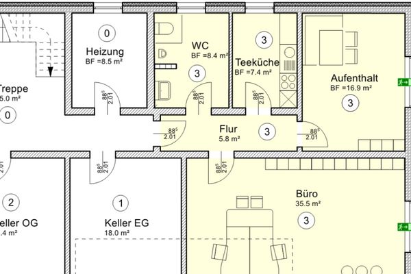 Jednostka biurowa jako odrębna własność lokalu – ok. 74 m² w suterenie z 6 miejscami postojowymi i powierzchnią ogrodową