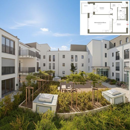 Construcción nueva 2025, sin comisión: 3 habitaciones, 74,43 m², balcón, ascensor - Berlín-Lichterfelde – Blick in den grünen Innenhof