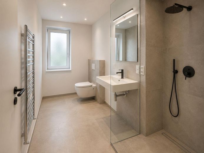 Almenhof · prima occupazione 2026 · appartamento di 3 locali all'ultimo piano con soleggiato balcone SW · KFW 55EE – Badezimmer - Visualsierung