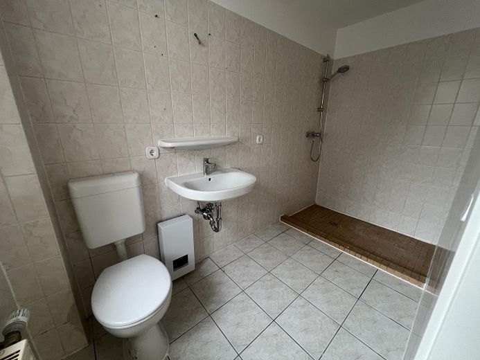 Frisch renovierte 2 Raum Wohnung im Zentrum – Badezimmer mit Dusche