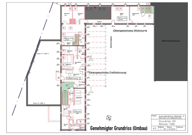 Historic three-sided farmstead with planning permission for residential use & guest accommodation along the Green Belt – Grundriss Umbau: Ställe OG