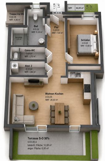 Erstbezug Neubau: Penthouse, 4 Zimmer Wohnung 112 m² Dachterrasse Einbauküche in Neumünster Gadeland – Wohnung 3