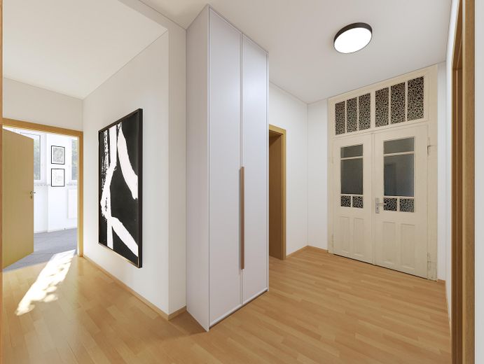 Provisionsfrei: 3-Zimmer-Balkonwohnung im Hochparterre eines kernsanierten 4-FH, Weimar Nordvorstadt – Auf kürzestem Wege (CGI)