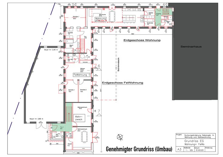 Historic three-sided farmstead with planning permission for residential use & guest accommodation along the Green Belt – Grundriss Umbau: Ställe EG