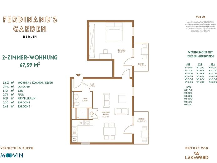 Geräumige 2-Zimmer-Wohnung mit EBK und 2 BALKONEN im Neubauquartier 'Ferdinand's Garden' – Grundriss