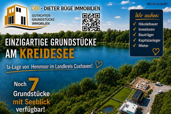 Seegrundstücke LK Cuxhaven ab 970 m² 1. Reihe, Panorama-Seeblick, 1a-Lage von 21745 Hemmoor