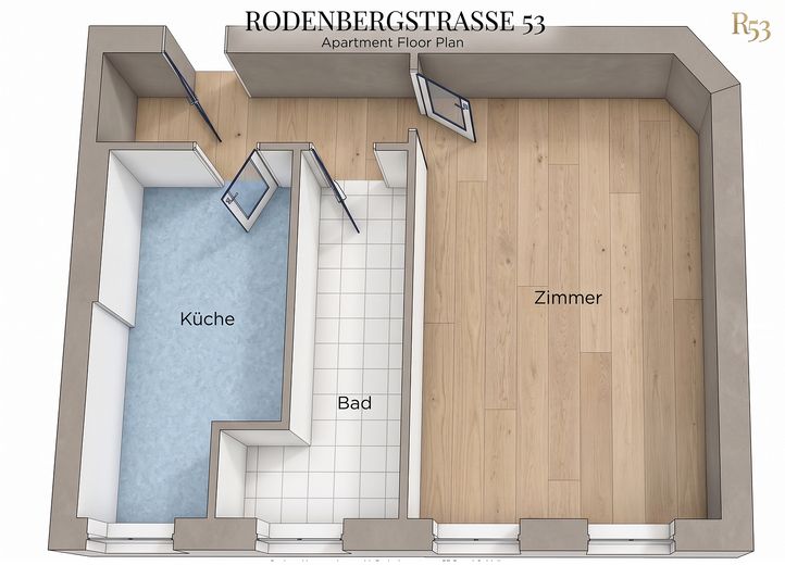 Bez prowizji · Natychmiast dostępne: Zalane światłem mieszkanie 1-pokojowe z widokiem na park – Prenzlauer Berg – Grundrisse