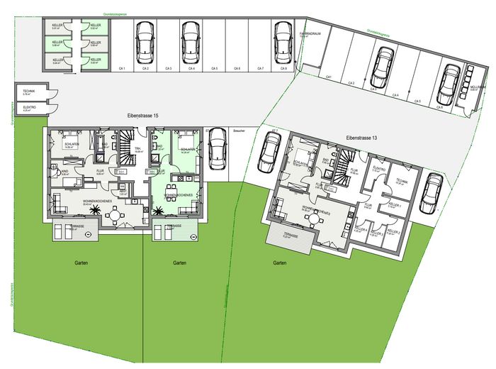 Grundriss Haus 1 + Haus 2