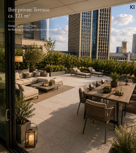 GRAND TOWER UNIEK | Het enige appartement met een privéterras van ca. 121 m² – Terrasse mit Möbel KI