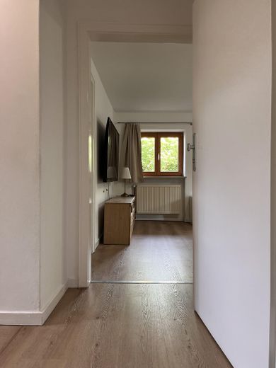 Gemütliche möblierte Wohnung mit Blick ins Grüne – Flur mit Blick ins Wohnzimmer