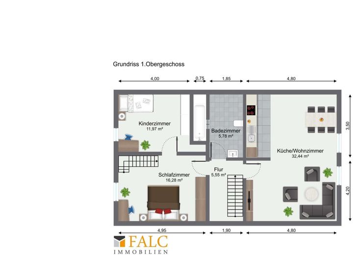 Charmantes EFH auf mehreren Ebenen inkl. Garage und historischem Gewölbekeller - FALC Immobilien HN – Grundriss 1. OG