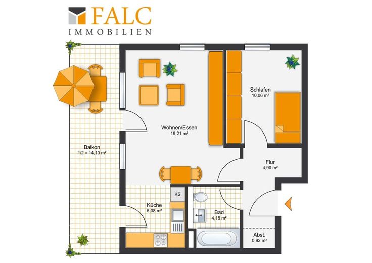2-Zimmer-Wohnung mit 14 m² Balkon und TG-Stellplatz in Trudering – Grundriss
