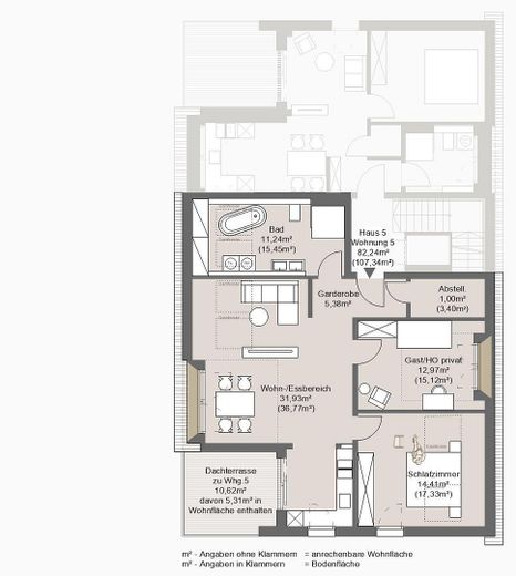 Neubau 3-Zimmer Dachgeschoss-Wohnung in Grafing - top Ausführung - barrierefrei – Grundriss Wohnung 5