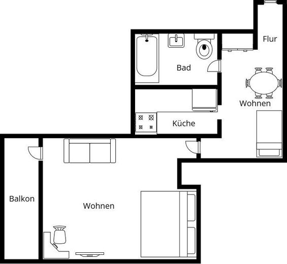 2 Zimmer Wohnung mit Balkon, frisch saniert – Grundriss