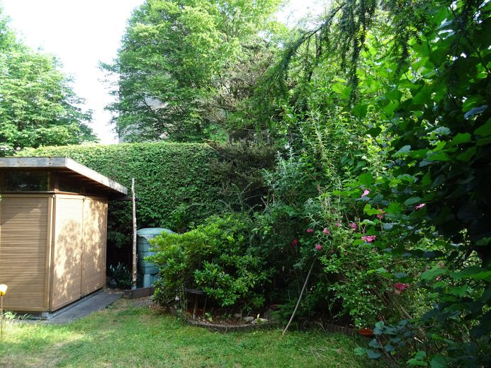 TOP LAGE LAUFAMHOLZ: LAUFEND UND UMFANGREICH MODERNISIERTES -- 6-ZIMMER-RMH MIT EINZELGARAGE. – Garten mit Gartenhaus
