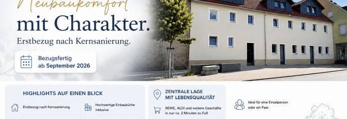 Kapsamlı tadilat sonrası ilk kullanım | KfW55 EE | 62 m² | Üst kat/çatı katı | İstasyona 2 dk. | Taşınmaya hazır 10/2026 – Titelbild