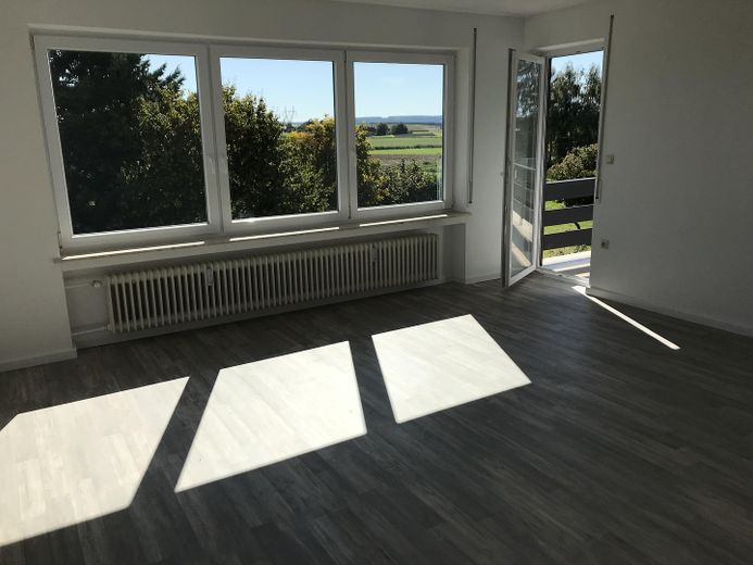 Appartement calme, lumineux et moderne de 3 à 4 pièces, avec cuisine et salle de bains, près de Dinkelscherben, avec jardin, garage, etc. – Wohnzimmer