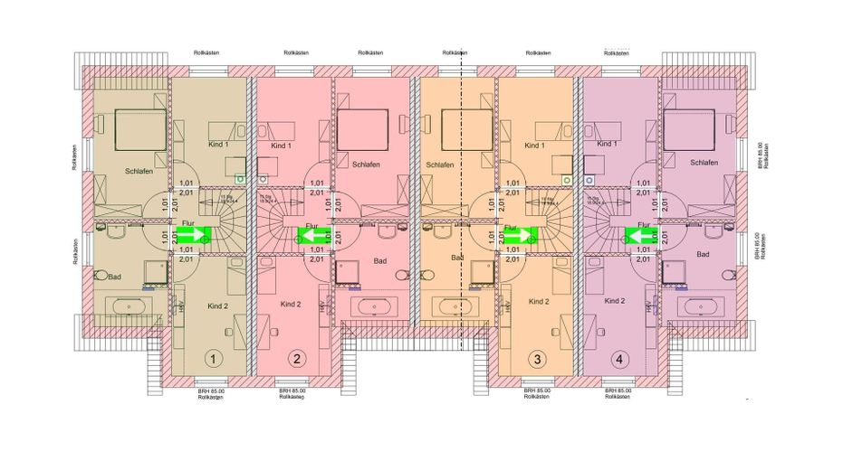Neubau Erstbezug -  energieeffiziente Mittelwohnung im Reihenhaus für Familien zu vermieten – Obergeschoss WE 1 bis WE 4