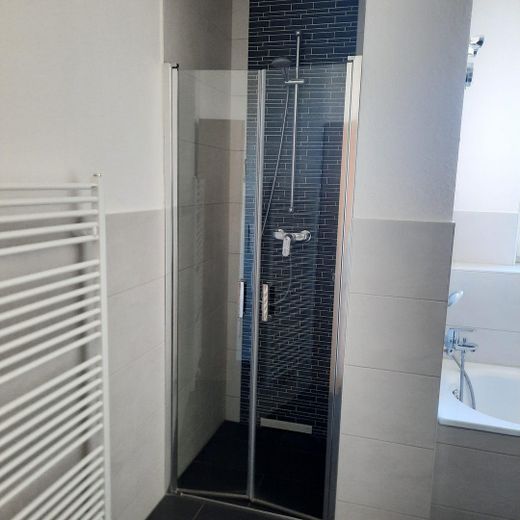 Dusche mit Schwingtür