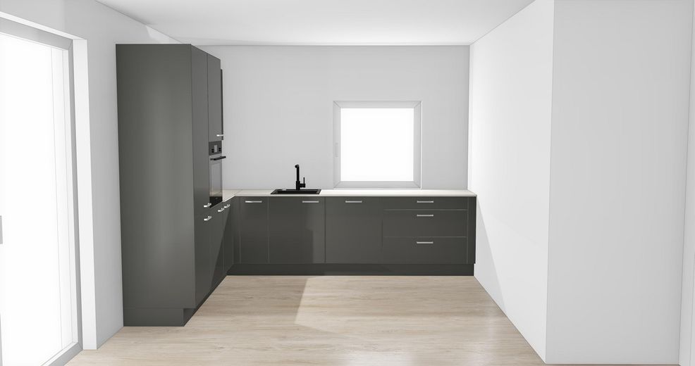 Primera ocupación: 2× vivienda de 3 habitaciones con isla de cocina – a elegir con jardín de 100 m² o balcón orientado al sur – Küchenansicht Details