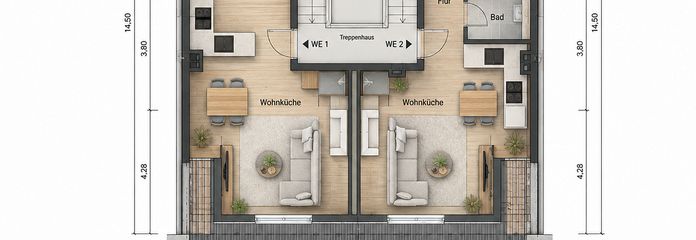 Volume de combles brut autorisé à Düsseldorf-Heerdt – deux fois env. 47 m² – seulement 59 000 € chacun – Grundriss