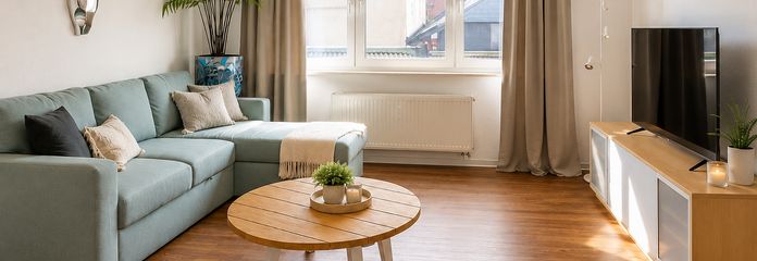 Stilvolles Wohnen auf Zeit hochwertig möblierte Wohnung, ruhig, modern & in Top-Lage, all-inclusive – Wohnzimmer