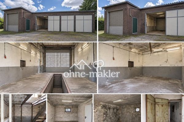 Gewerbe-/Werkstatthalle mit Arbeitsgrube, Doppelgarage und Lager