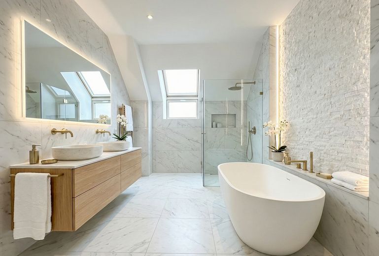 H9-Penthouse 1 → Luxuriöses Penthouse mit Dachterrasse und Panoramablick – Einrichtungsbeispiel Bad