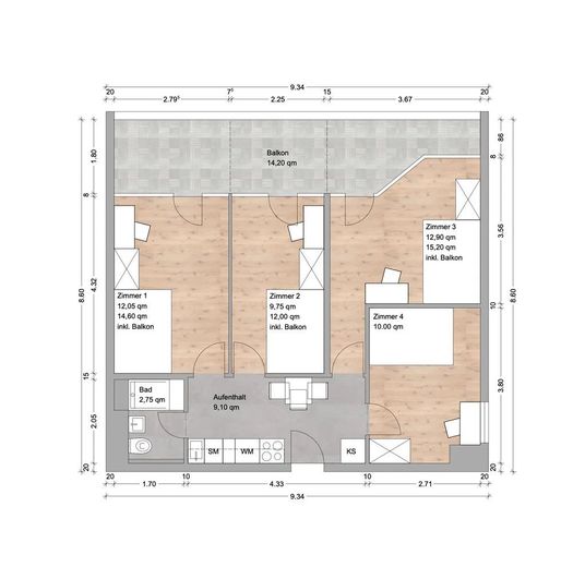 Bright shared-flat room looking for a new resident/ Kreuzhofstraße 6, Munich/ WE41 / room 3 – Grundriss