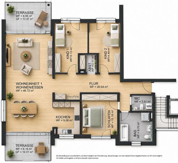150 m² | Appartamento di 4 locali con giardino e 2 terrazze a Bodman – SENZA PROVVIGIONE – Grundriss