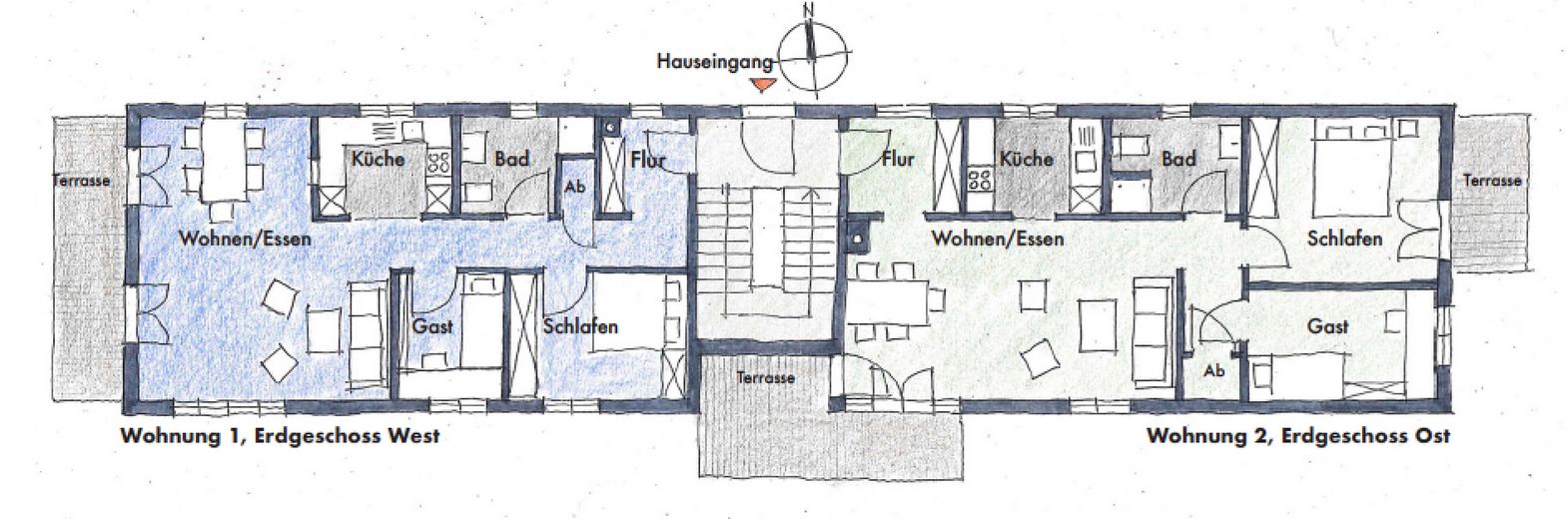 Groß Flottbek: 2,5 Zimmer mit kl. Garten in grüner Lage (WG 1) – WG 1_Grundriss links