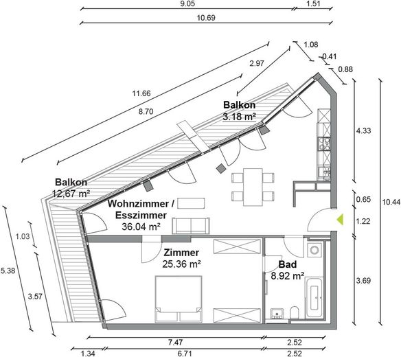Helle 2 Zimmer Wohnung mit ca. 78m², EBK, Concierge und Gym in Berlin-Mitte! – Grundriss B114