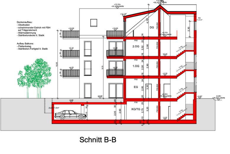 Baugründstück mit Blick auf den Mühlgraben / Saale inkl. Baugenehmigung für Mehrfamilienhaus – Schnitt